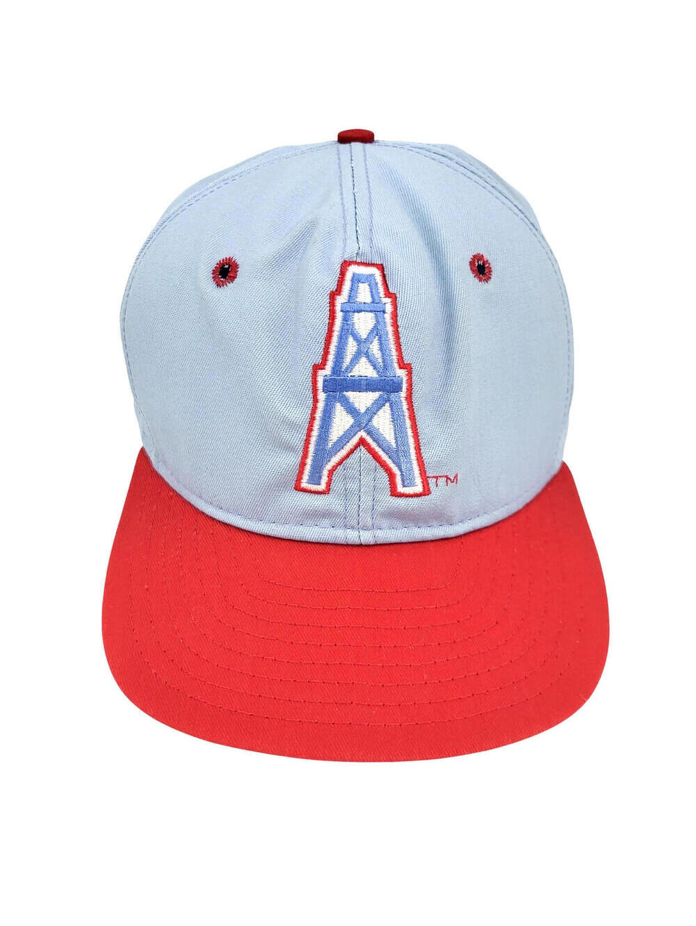 Vintage 80's Houston Oilers Hat Snapback AJD Light Blue/ Red Cap USA Made